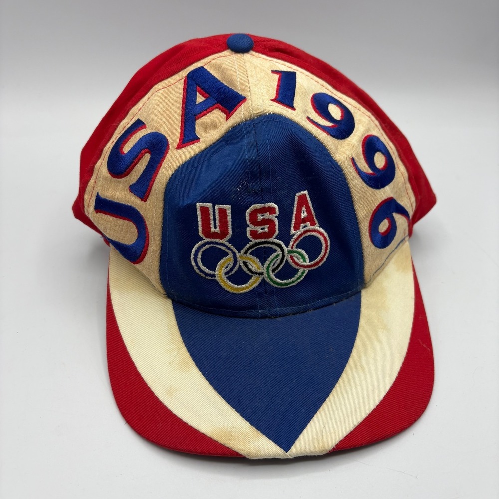 Vintage 1996 Atlanta Olympics Snapback Hat Cap Olympicap USA Red Blue White